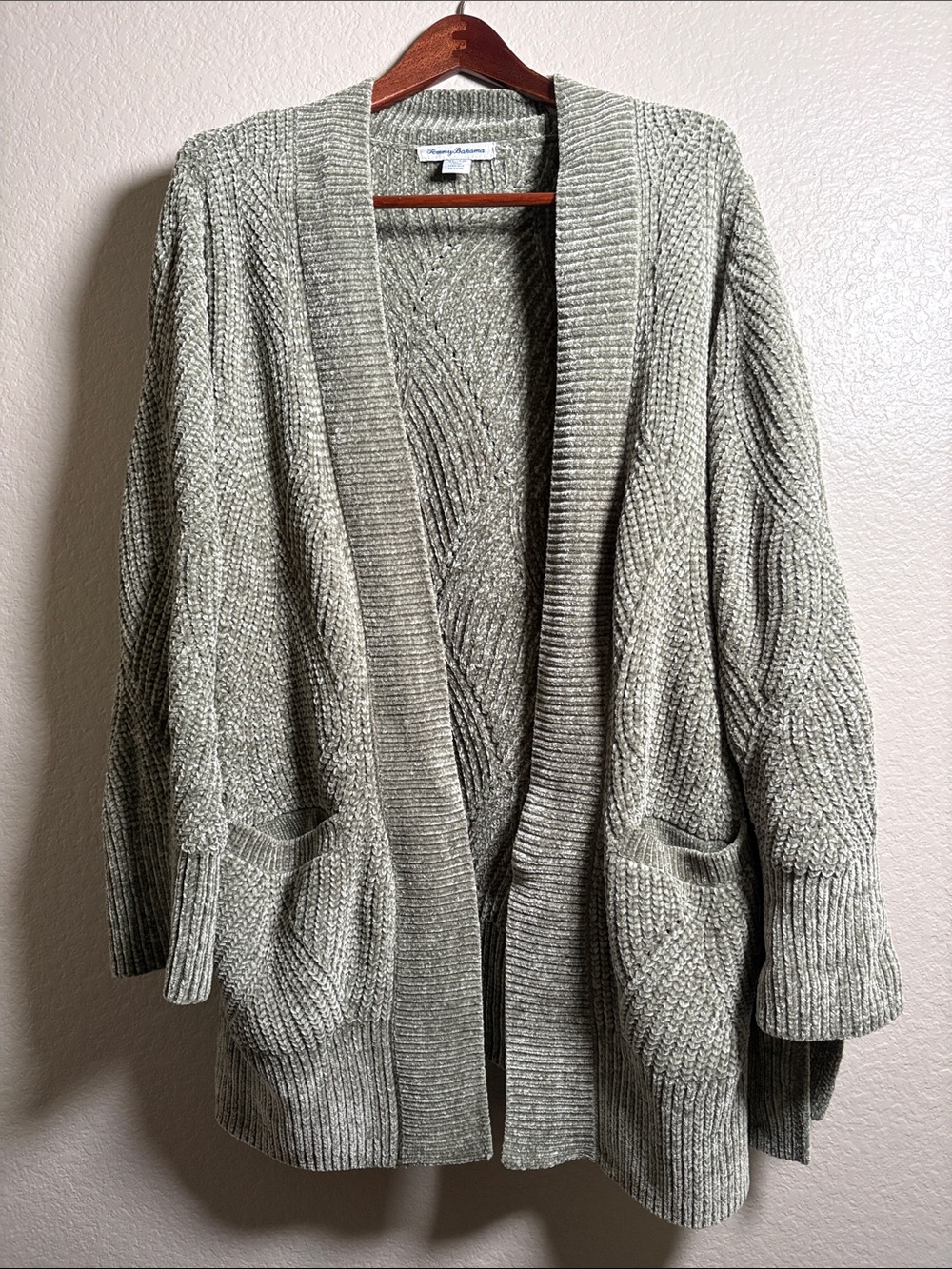 Tommy Bahama Olive Green Open-Front Knit Cardigan